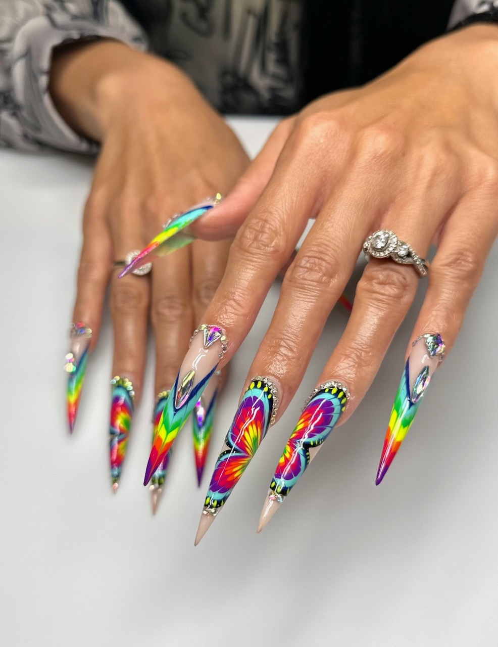 rainbow butterfly long nail ideas